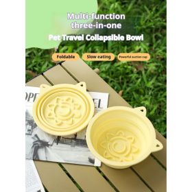 3-in-1 Pet Travel Collapsible Bowl Foldable Slow-Feeder With Strong Suction Cups  Portable Silicone Dog Bowl With Hook For Hanging On Collar-Back (Option: Blue-650ml)